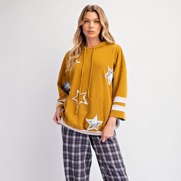 easel Tops - NEW EASEL CLOTHING STAR PATCH MINERAL WASHED HOODIE PULLOVER VINTAGE SWEATSHIRT